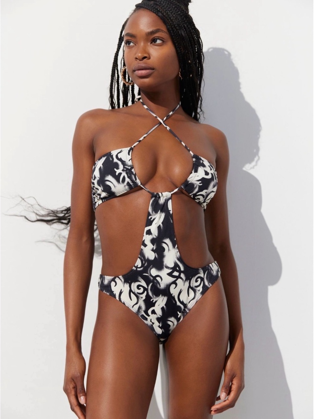Urban Outfitters Black and White Cutout One-Piece Bikini